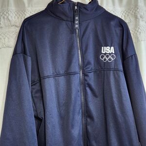 Vtg USA Olympic Committee Jacket Mens XXXL Navy Blue Polyester Track Full Zip